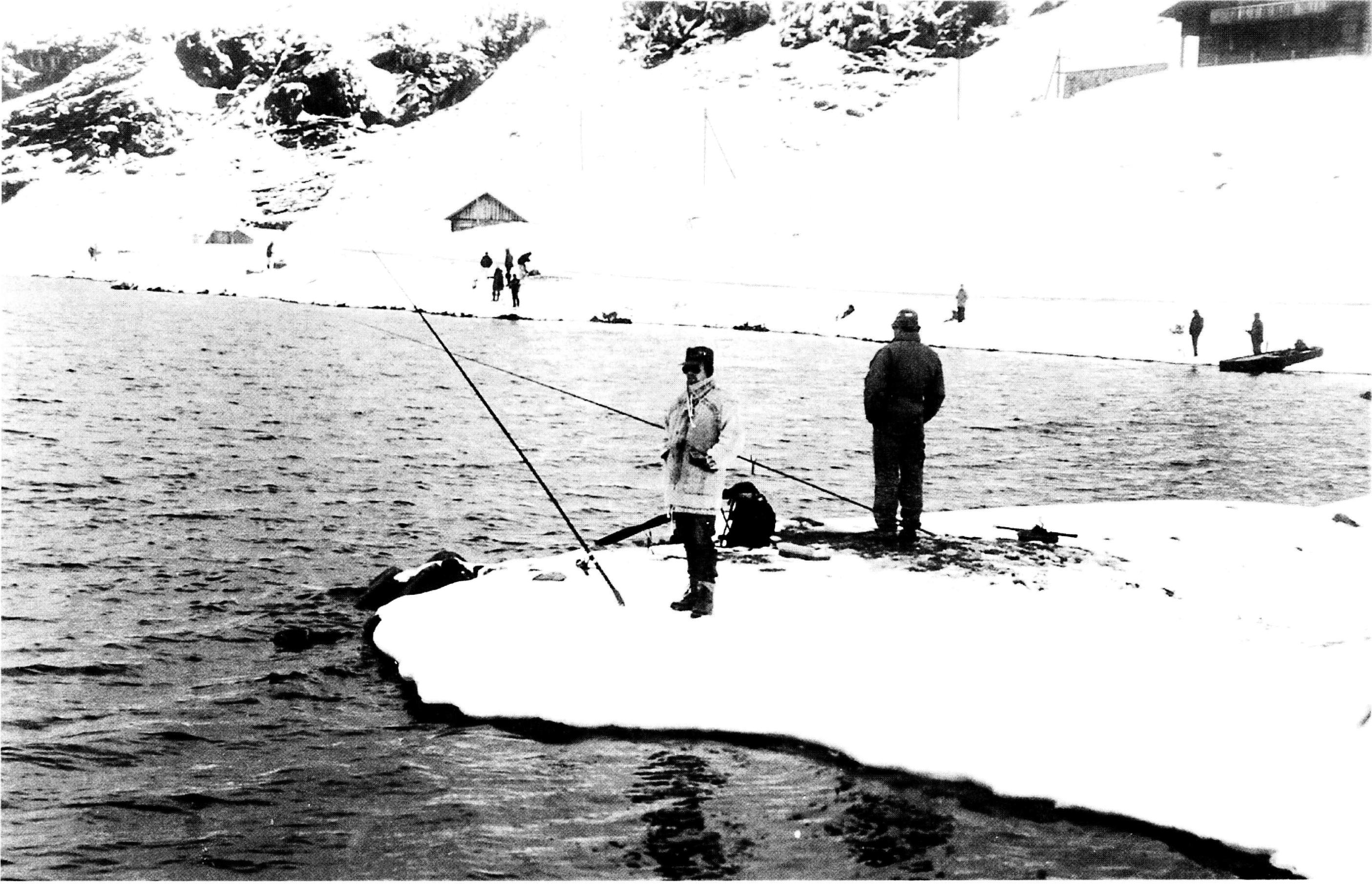 Fischen bei Schnee, Melchsee-Frutt 1992